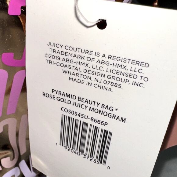 Juicy Couture Makeup Pyramid Beauty Bag Rose Gold Monogram TSA Travel Bottles - Picture 4 of 7